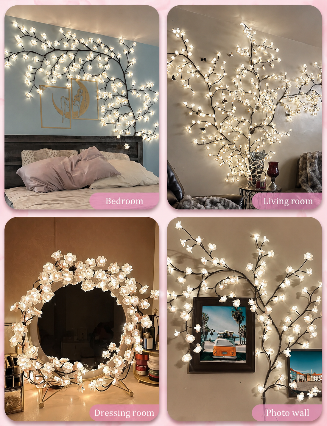 Remot-control japanese white cherry blossom branch light