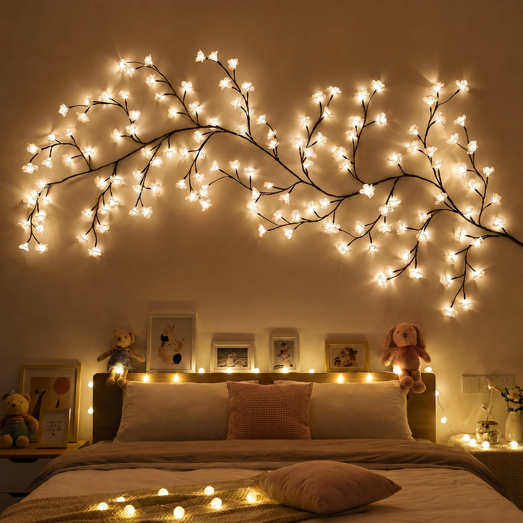 Remot-control japanese white cherry blossom branch light