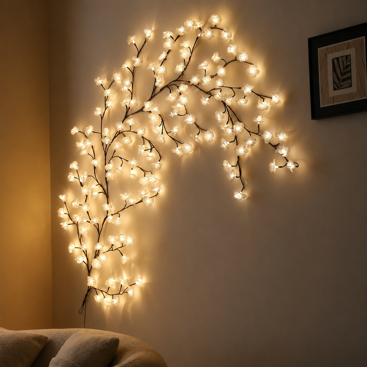 Remot-control japanese white cherry blossom branch light