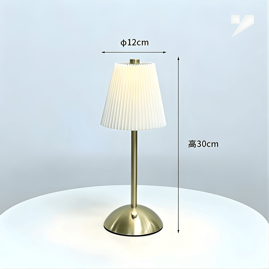 Rechargeable Nordic Pleated Luxury Table Lamp with Elegant Golden Brass Stand
