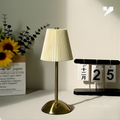 Rechargeable Nordic Pleated Luxury Table Lamp with Elegant Golden Brass Stand