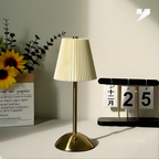 Rechargeable Nordic Pleated Luxury Table Lamp with Elegant Golden Brass Stand