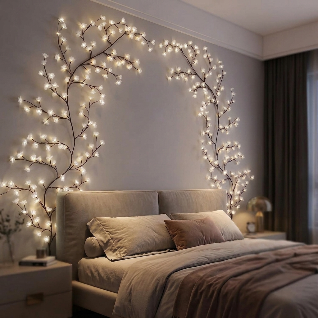 Remot-control japanese white cherry blossom branch light