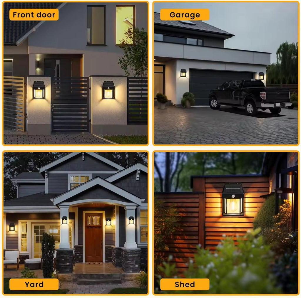 Solar charging vintage wall lamp with human body induction – IP65 waterproof security light