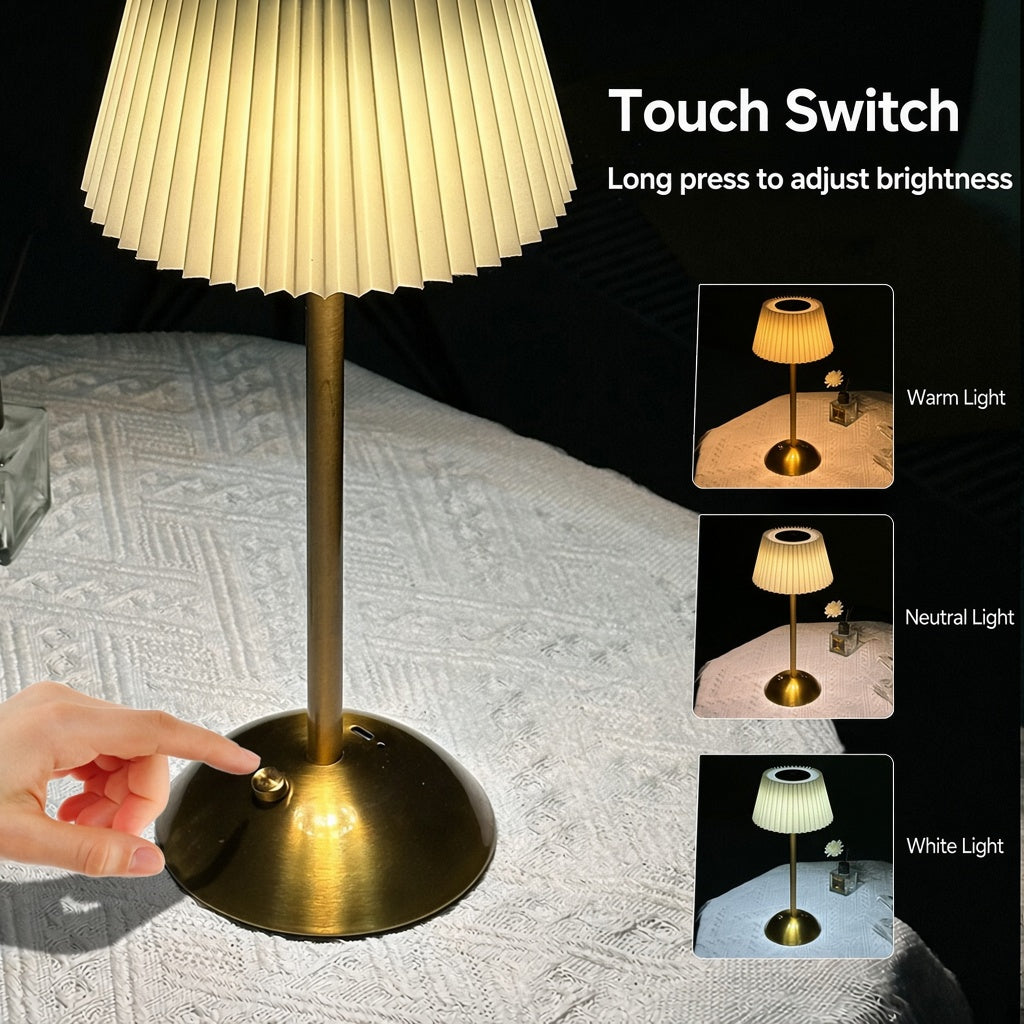 Retro Pleated Cordless Table Lamp – Wireless Rechargeable Atmosphere Light