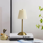 Rechargeable Nordic Pleated Luxury Table Lamp with Elegant Golden Brass Stand