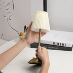 Rechargeable Nordic Pleated Luxury Table Lamp with Elegant Golden Brass Stand