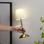 Rechargeable Nordic Pleated Luxury Table Lamp with Elegant Golden Brass Stand