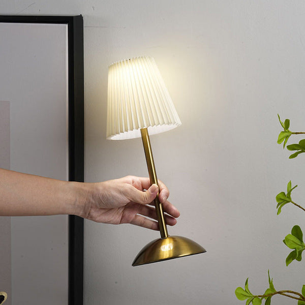 Rechargeable Nordic Pleated Luxury Table Lamp with Elegant Golden Brass Stand