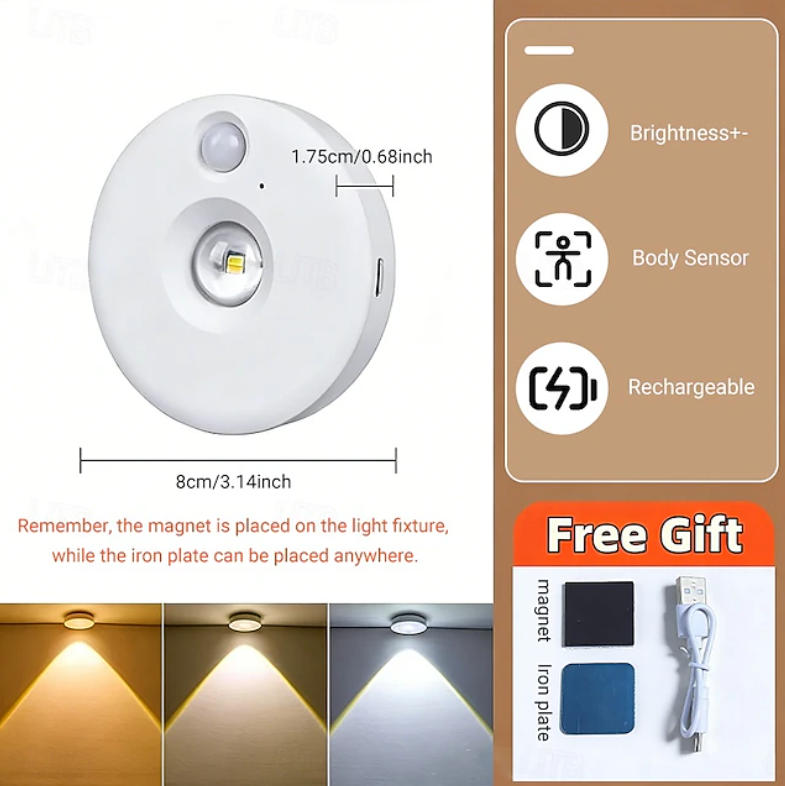 3-Pack Rechargeable Motion Sensor Spotlights for Premium Cabinets & Closets