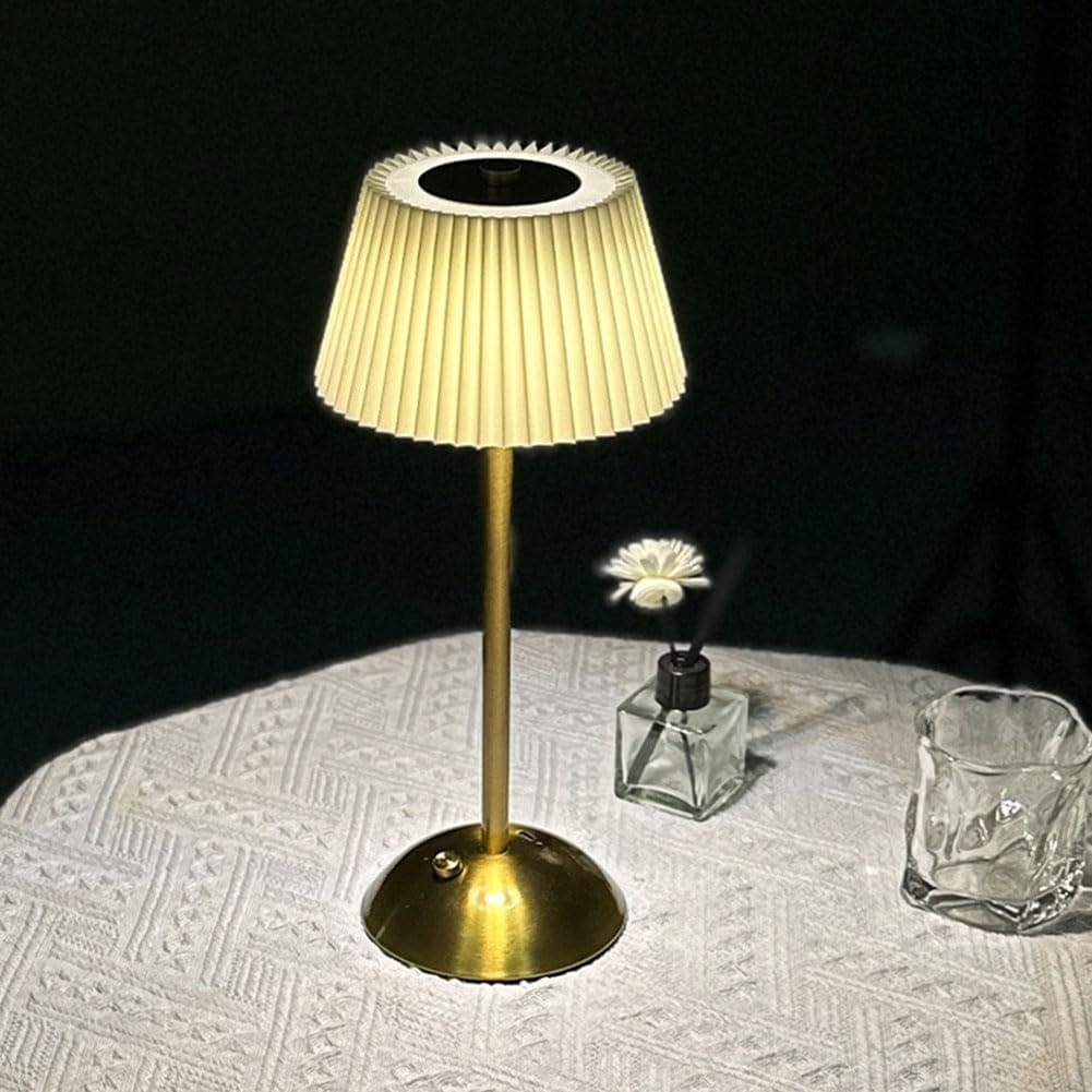 Retro Pleated Cordless Table Lamp – Wireless Rechargeable Atmosphere Light